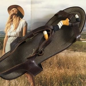 $380! Henry Beguelin Brown Leather Low Platform Sandals: Size 9